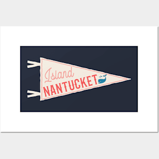 Nantucket Island Vintage Pennant with Whale Posters and Art